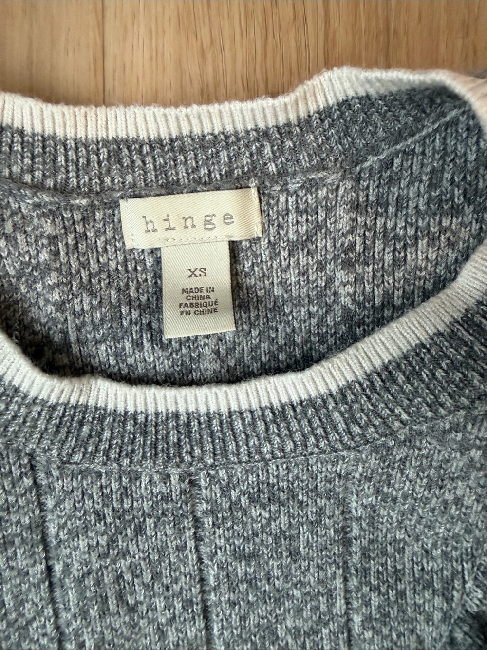hinge Gray Ribbed Long Sleeve Ruffle-Trim Sweater - Picture 2 of 7